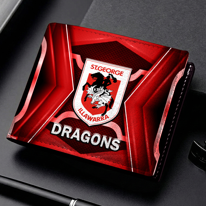 Auspiritmerch St. George Illawarra Dragons Personalized Leather Wallet Gift For Fans