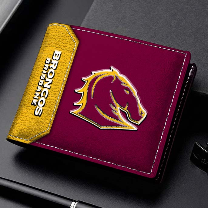 Auspiritmerch Brisbane Broncos Personalized Leather Wallet Gift For Fans