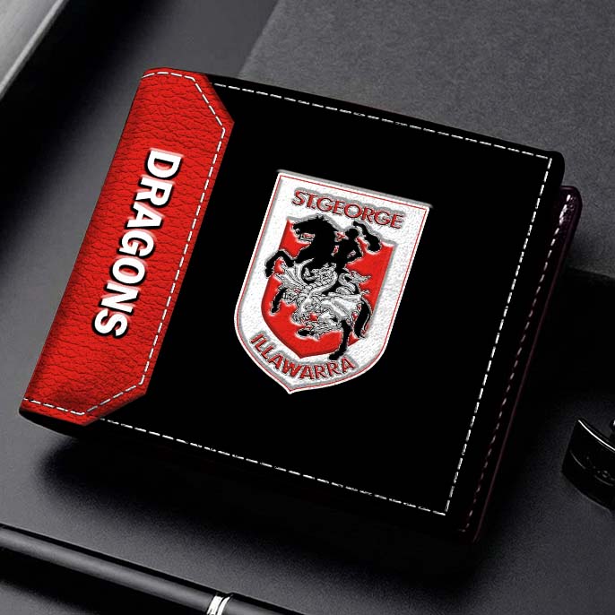 Auspiritmerch St. George Illawarra Dragons Personalized Leather Wallet Gift For Fans