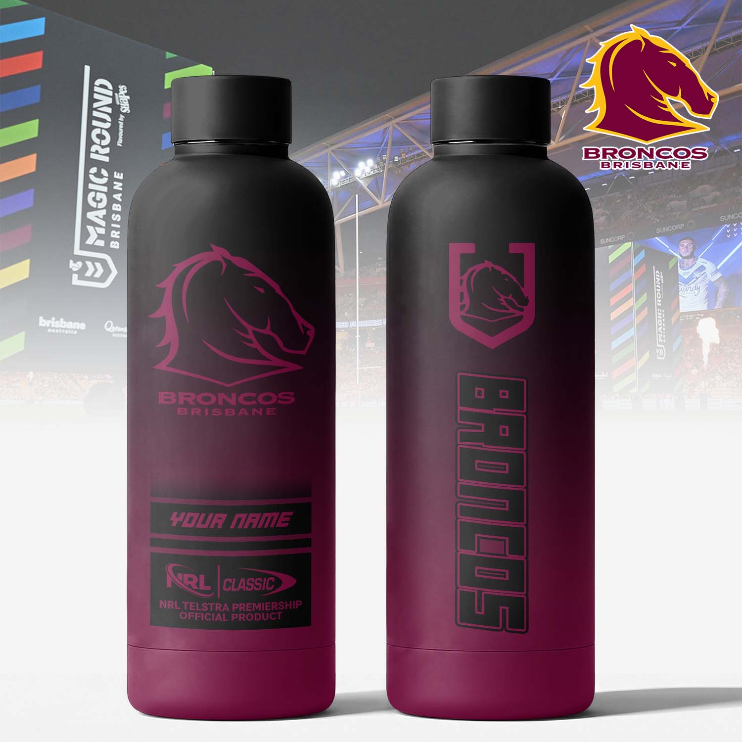 Auspiritmerch Brisbane Broncos Personalized Metal Water Bottle Gift For Fans