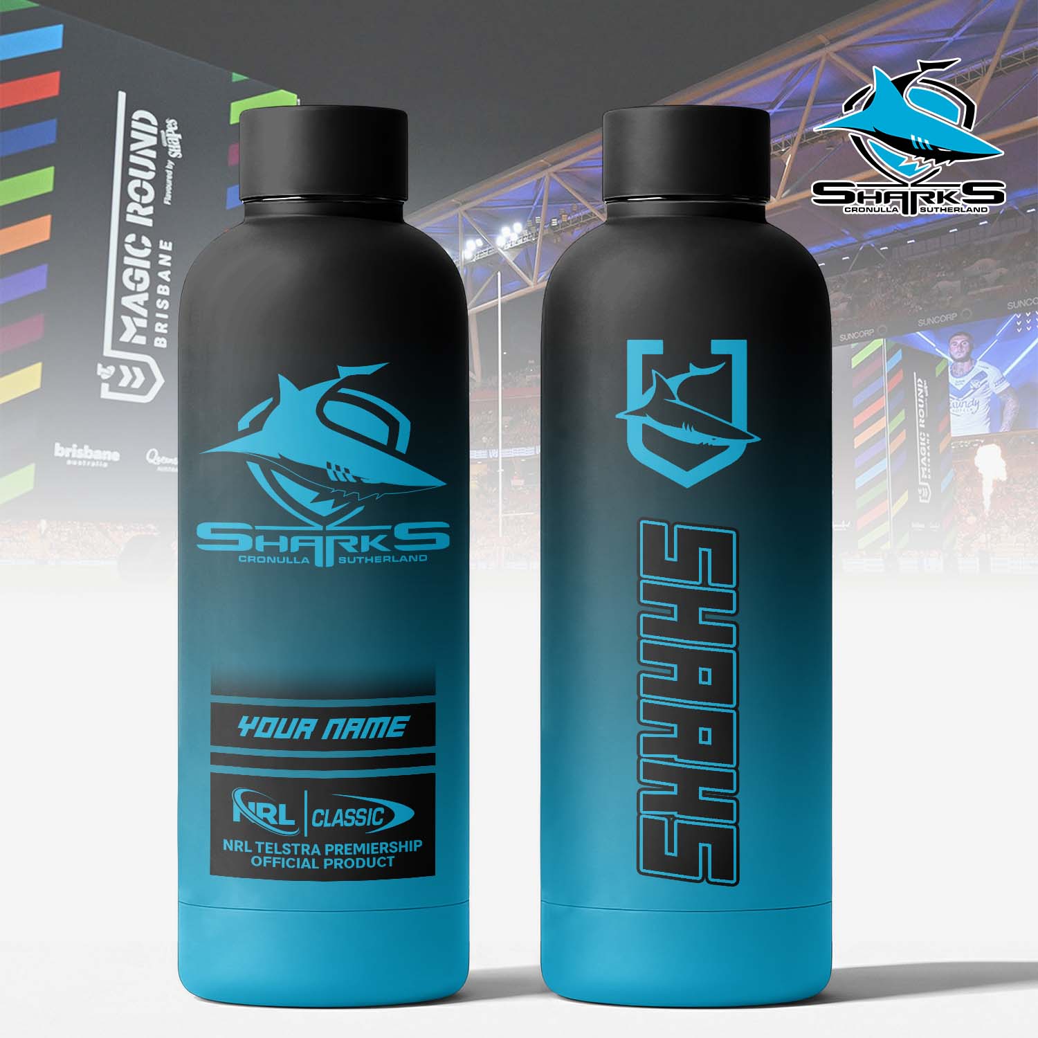 Auspiritmerch Cronulla-Sutherland Sharks Personalized Metal Water Bottle Gift For Fans