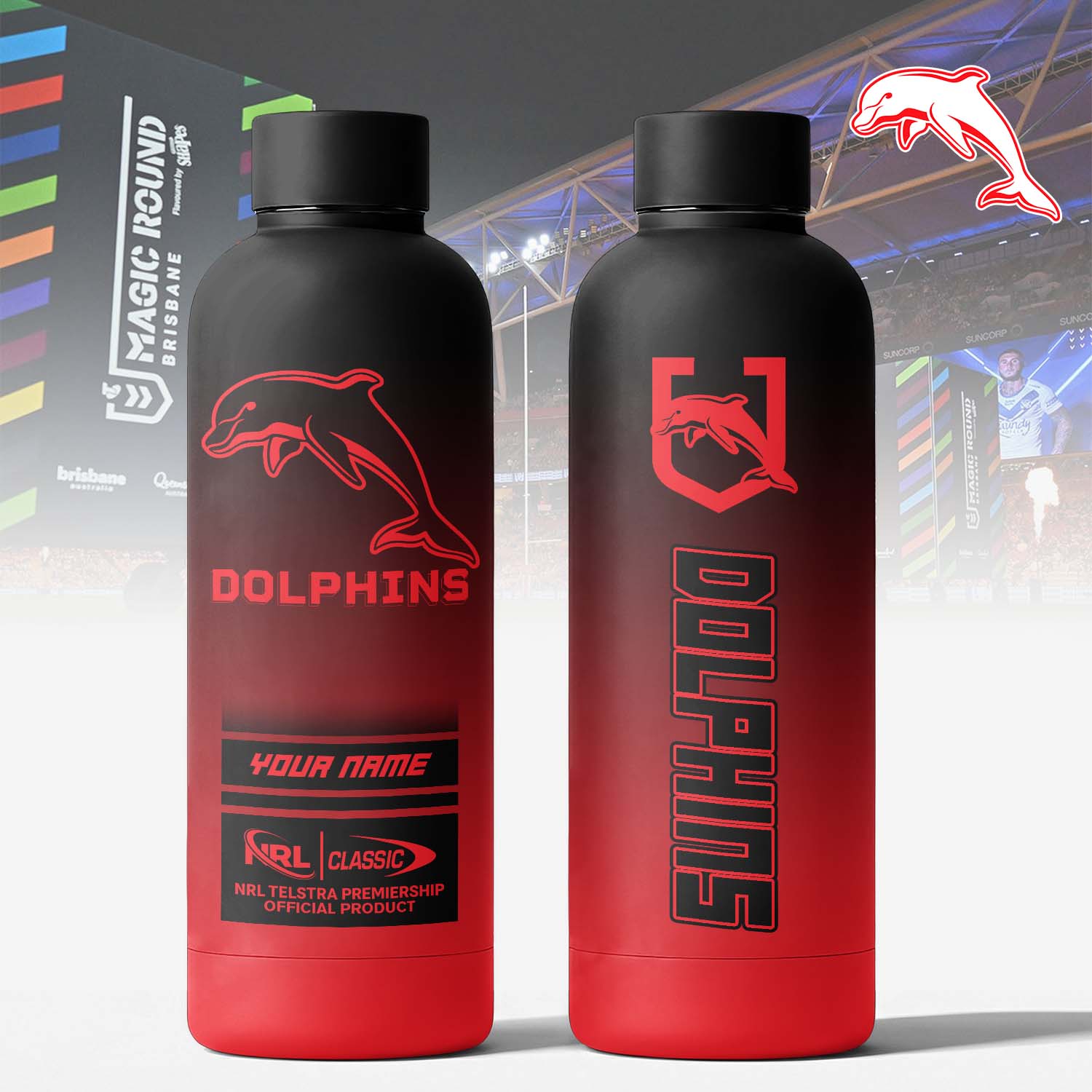 Auspiritmerch Dolphins Personalized Metal Water Bottle Gift For Fans