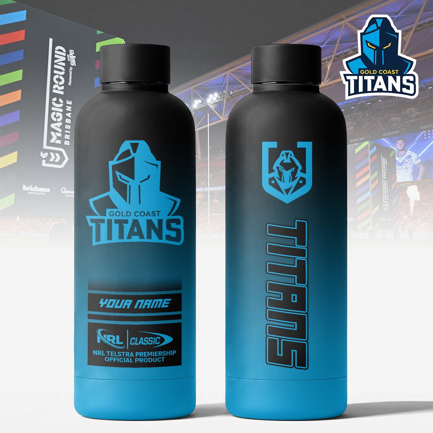 Auspiritmerch Gold Coast Titans Personalized Metal Water Bottle Gift For Fans