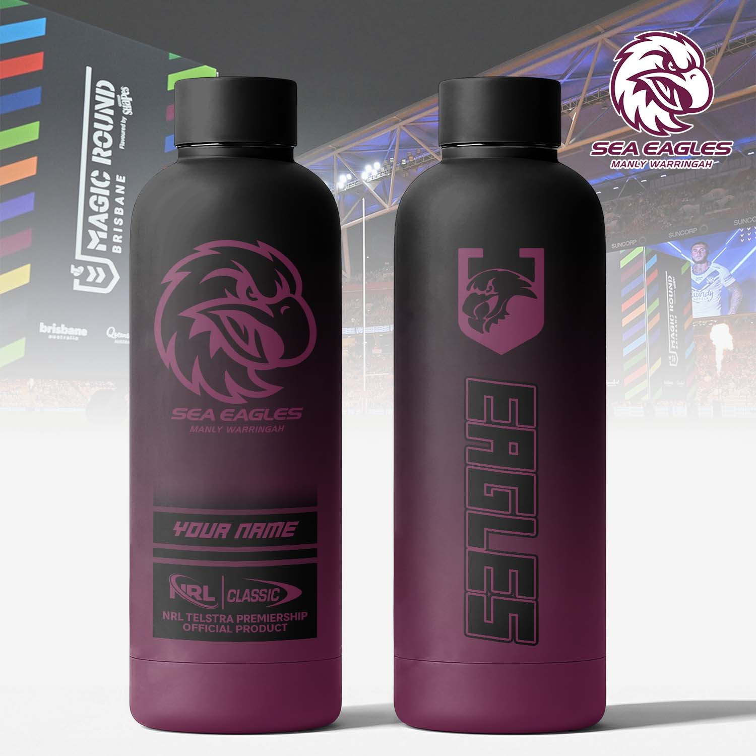 Auspiritmerch Manly Warringah Sea Eagles Personalized Metal Water Bottle Gift For Fans