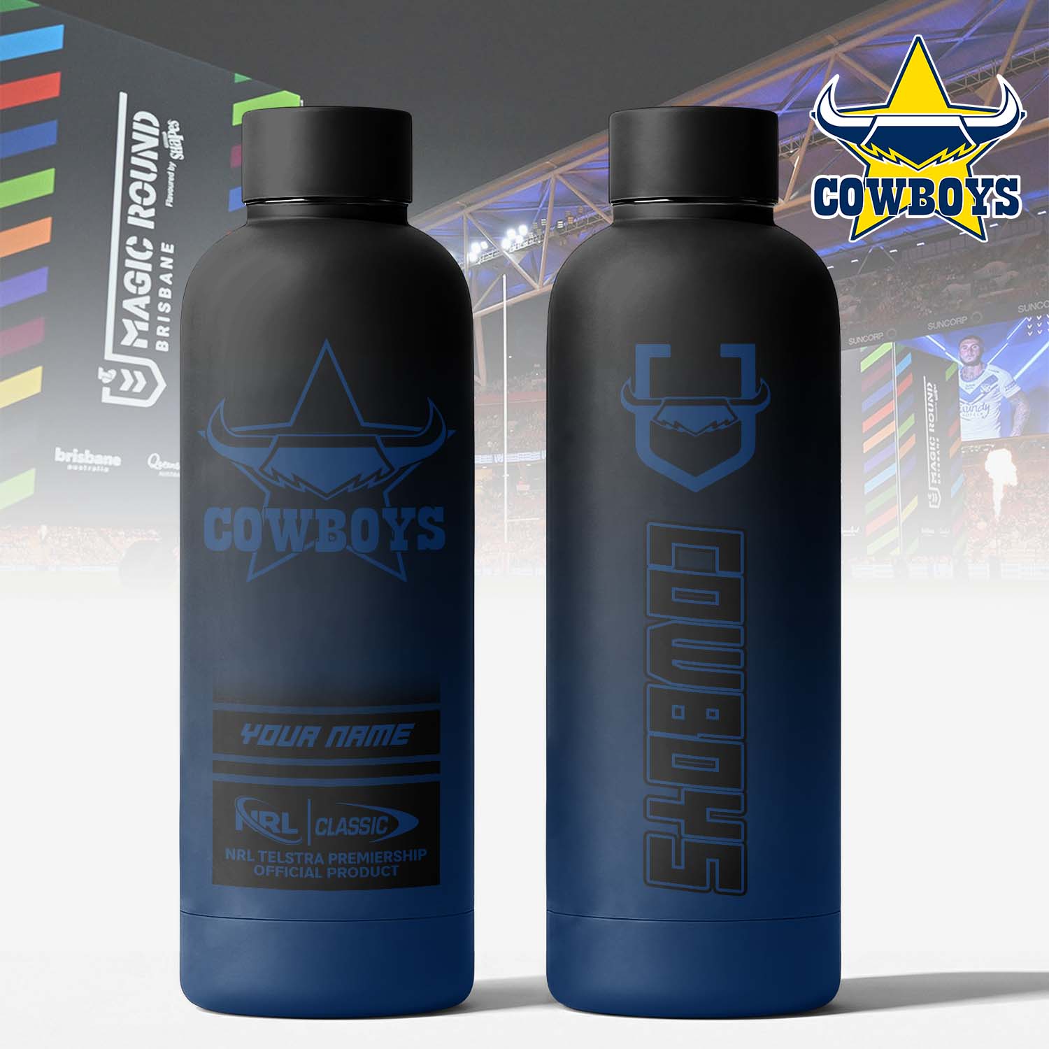 Auspiritmerch North Queensland Cowboys Personalized Metal Water Bottle Gift For Fans