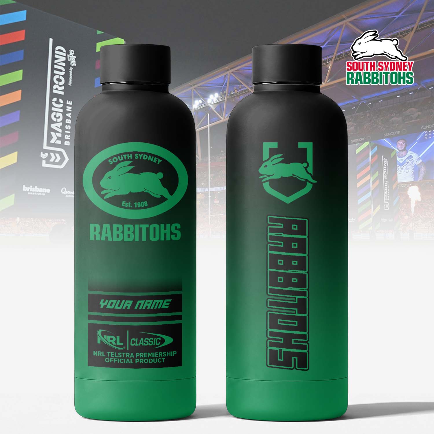 Auspiritmerch South Sydney Rabbitohs Personalized Metal Water Bottle Gift For Fans