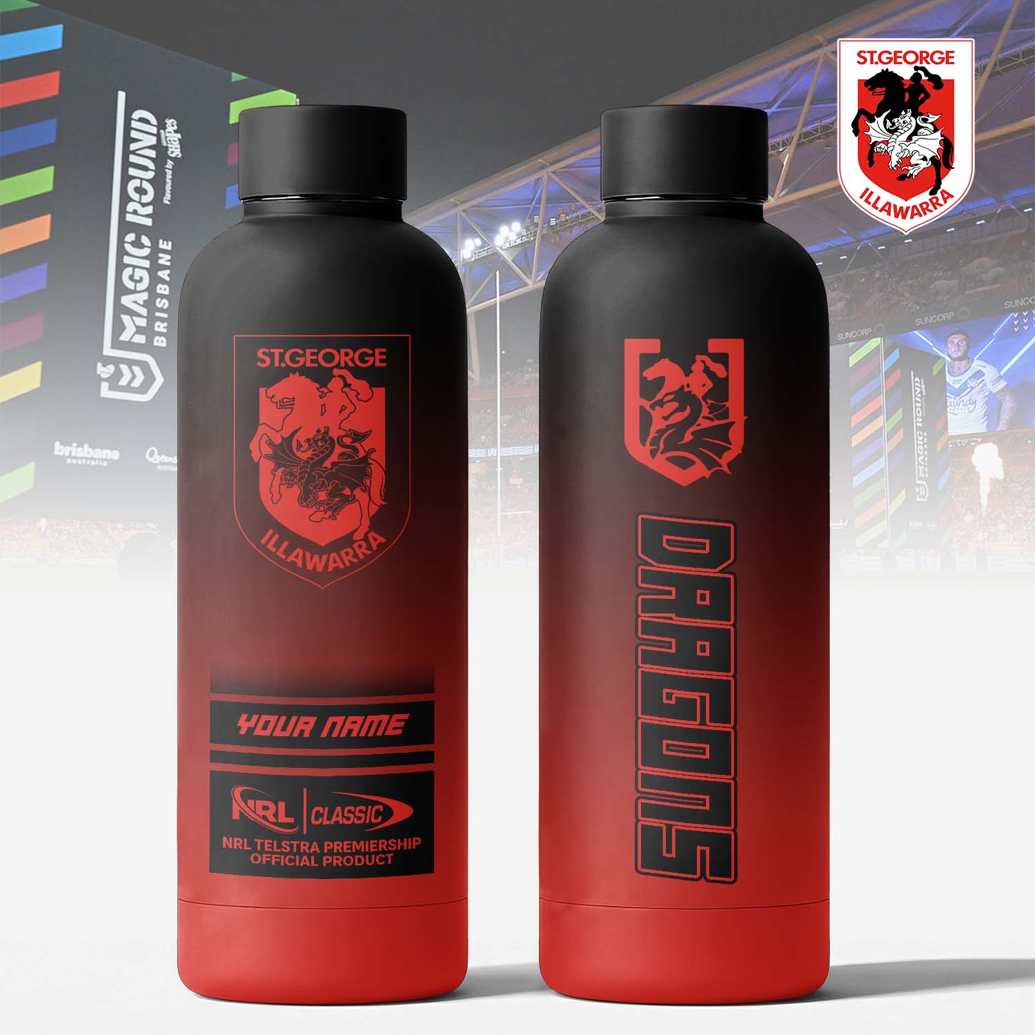 Auspiritmerch St. George Illawarra Dragons Personalized Metal Water Bottle Gift For Fans