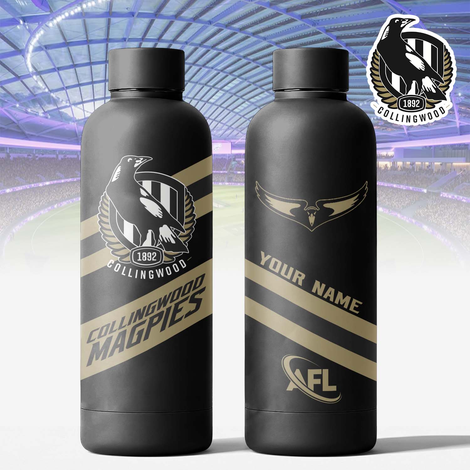 Auspiritmerch Collingwood Magpies Personalized Metal Water Bottle Gift For Fans