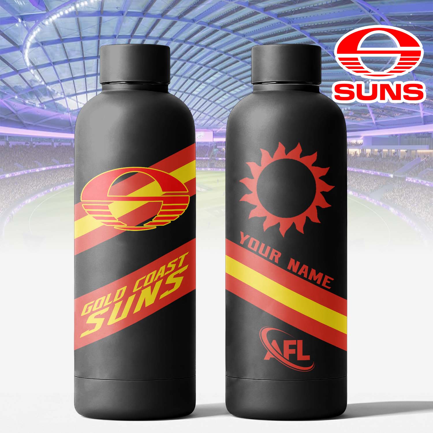 Auspiritmerch Gold Coast Suns Personalized Metal Water Bottle Gift For Fans