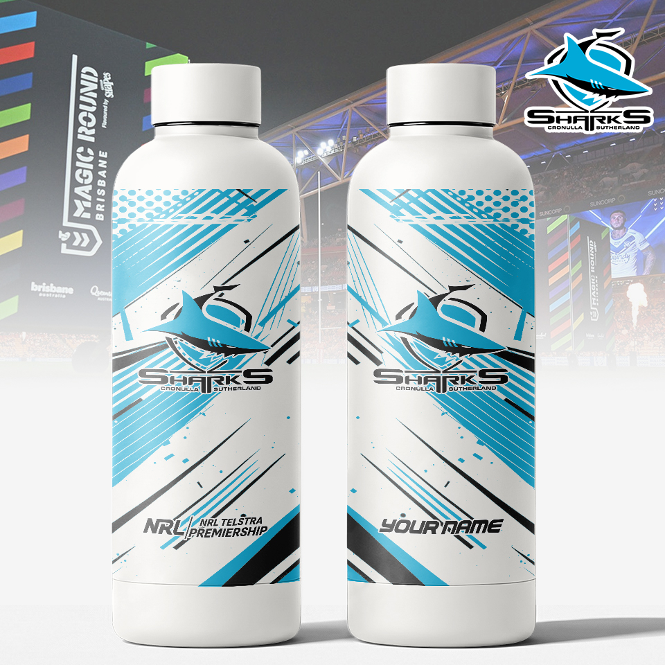 Auspiritmerch Cronulla-Sutherland Sharks Personalized Metal Water Bottle Gift For Fans