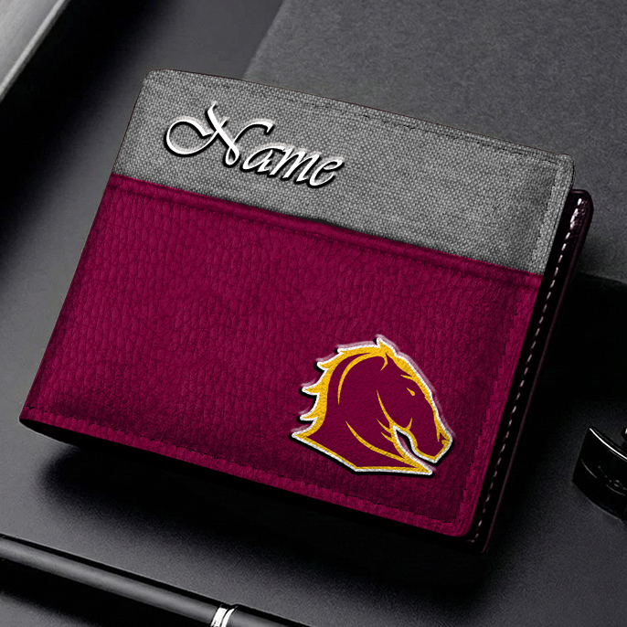 Auspiritmerch Brisbane Broncos Personalized Leather Wallet Gift For Fans