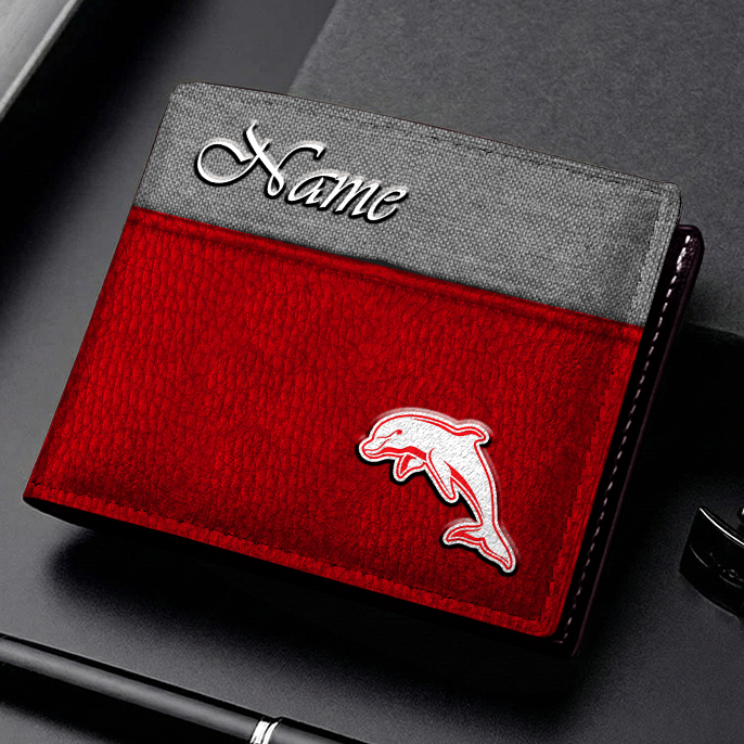 Auspiritmerch Dolphins Personalized Leather Wallet Gift For Fans