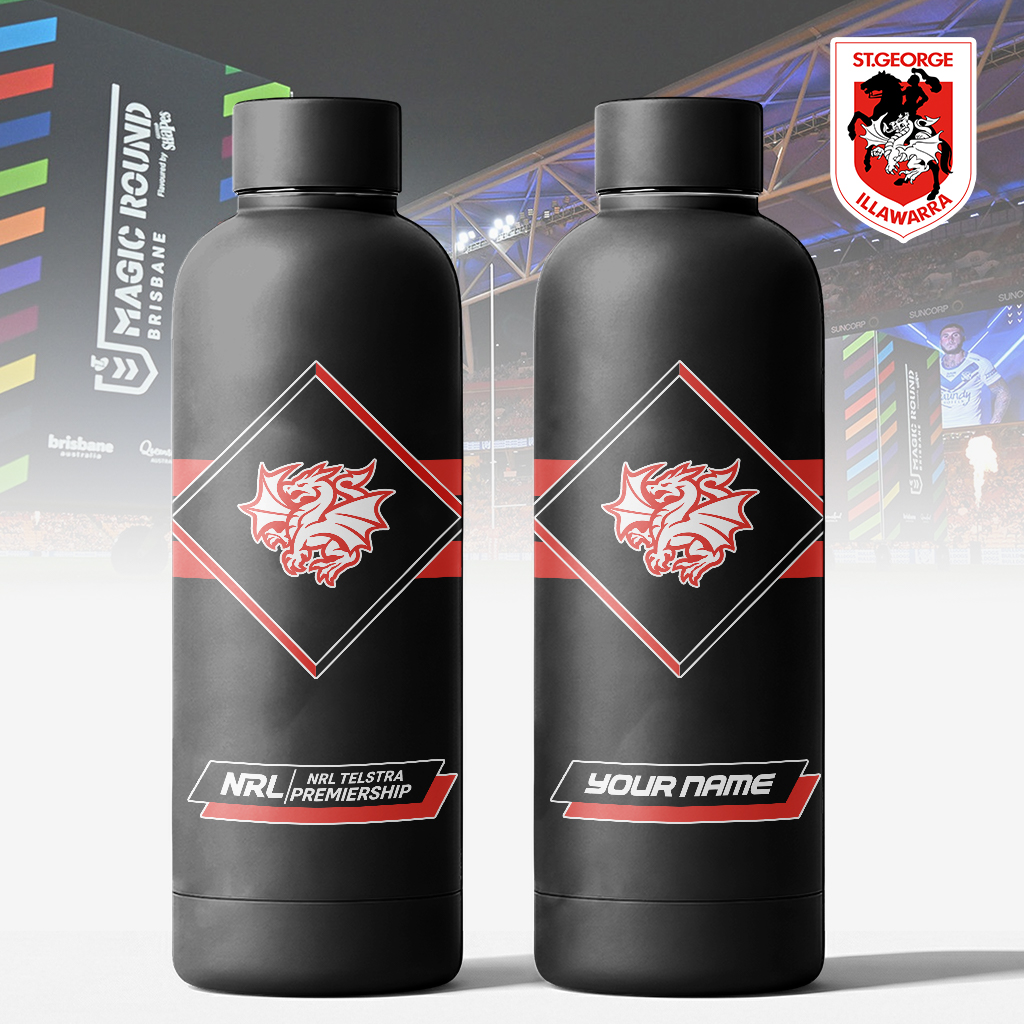 Auspiritmerch St. George Illawarra Dragons Personalized Metal Water Bottle Gift For Fans