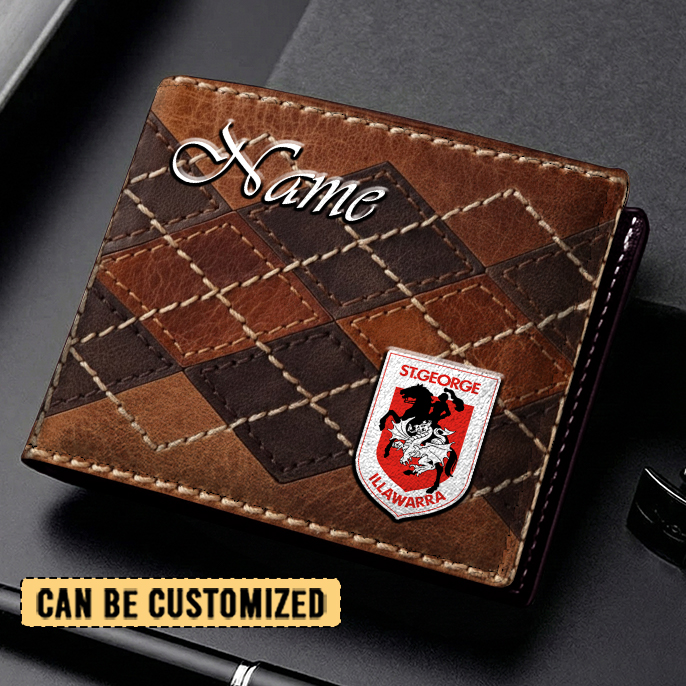 Auspiritmerch St. George Illawarra Dragons Personalized Leather Wallet Gift For Fans