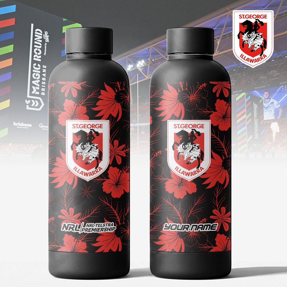 Auspiritmerch St. George Illawarra Dragons Personalized Metal Water Bottle Gift For Fans