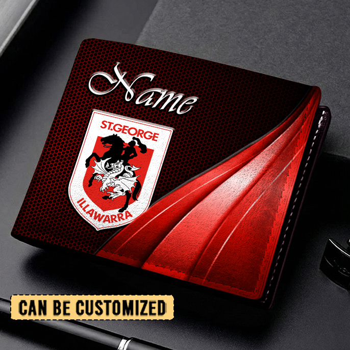 Auspiritmerch St. George Illawarra Dragons Personalized Leather Wallet Gift For Fans