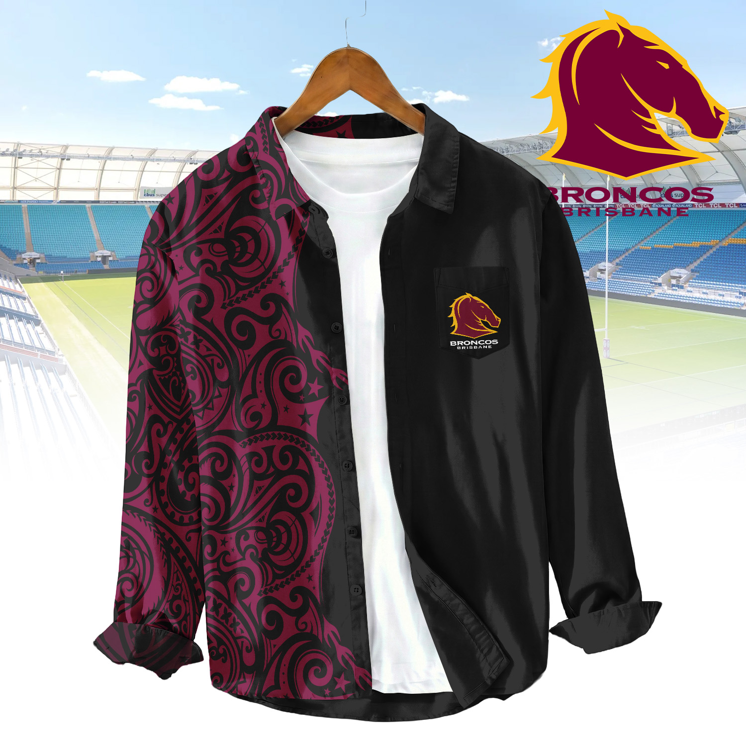 Auspiritmerch Brisbane Broncos Personalized Button Down Shirt Gift For Fans