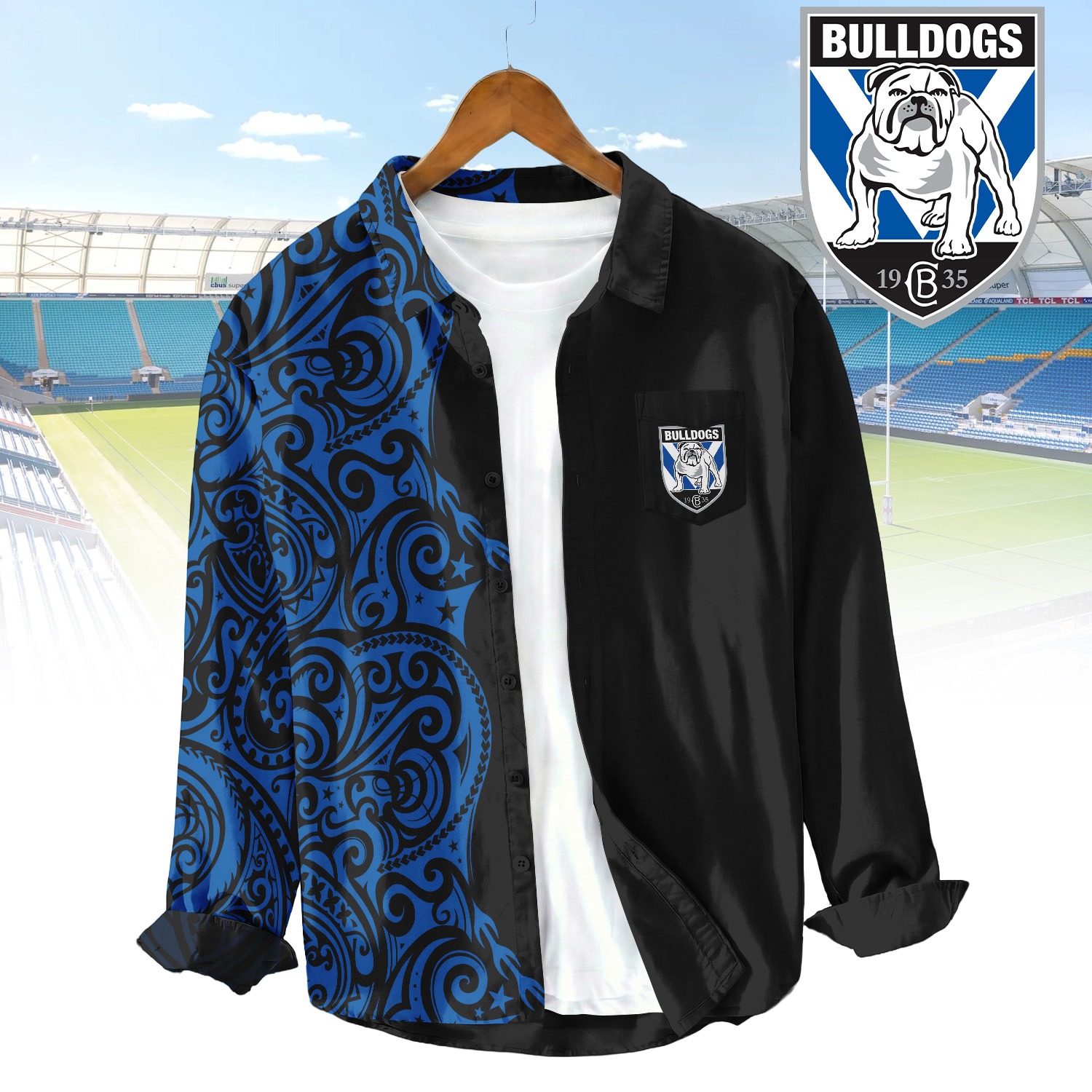 Auspiritmerch Canterbury-Bankstown Bulldogs Personalized Button Down Shirt Gift For Fans