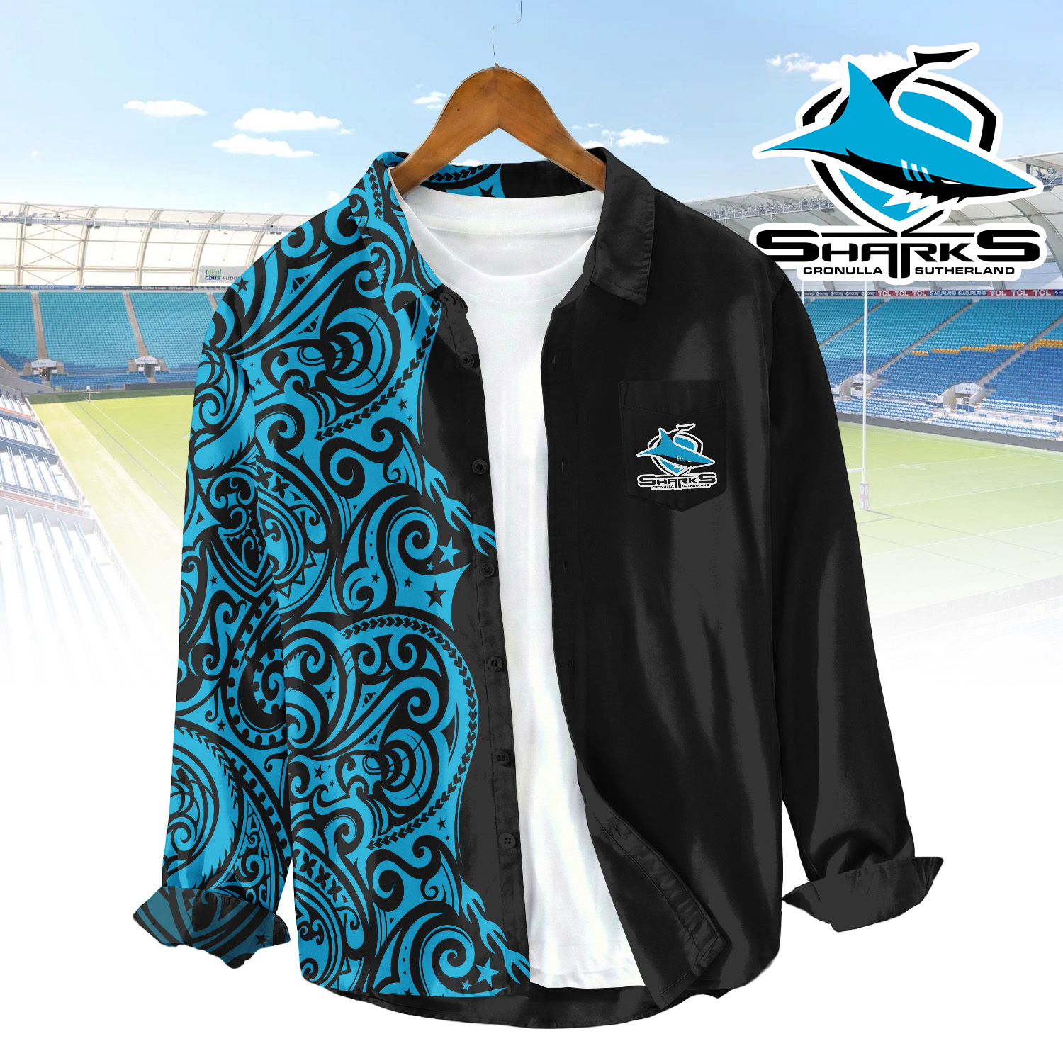Auspiritmerch Cronulla-Sutherland Sharks Personalized Button Down Shirt Gift For Fans