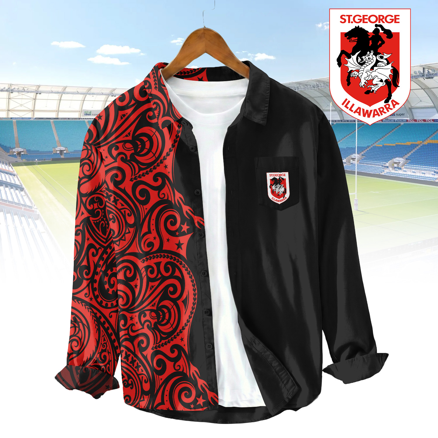 Auspiritmerch St. George Illawarra Dragons Personalized Button Down Shirt Gift For Fans