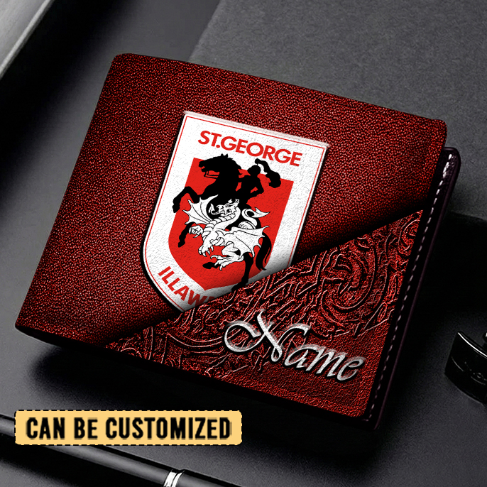 Auspiritmerch St. George Illawarra Dragons Personalized Leather Wallet Gift For Fans