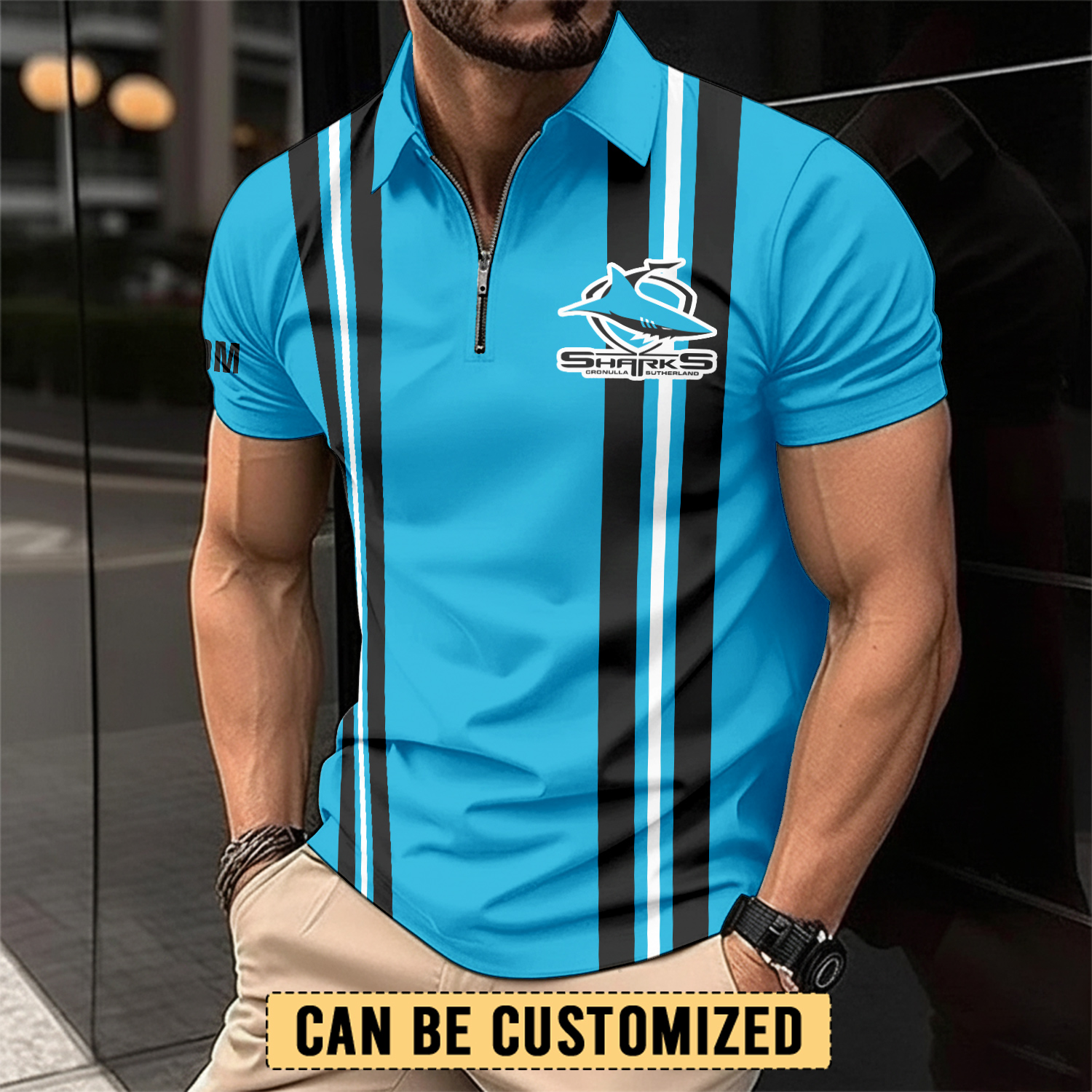 Auspiritmerch Cronulla-Sutherland Sharks Personalized Zip Polo Shirt Gift For Fans