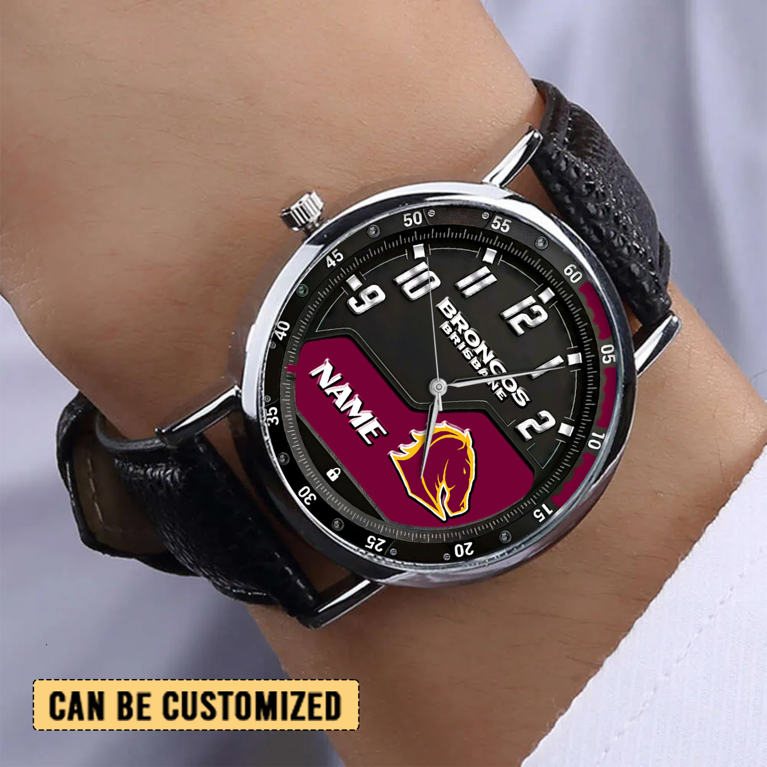Auspiritmerch Brisbane Broncos Personalized Stitched Leather Watch Gift For Fans