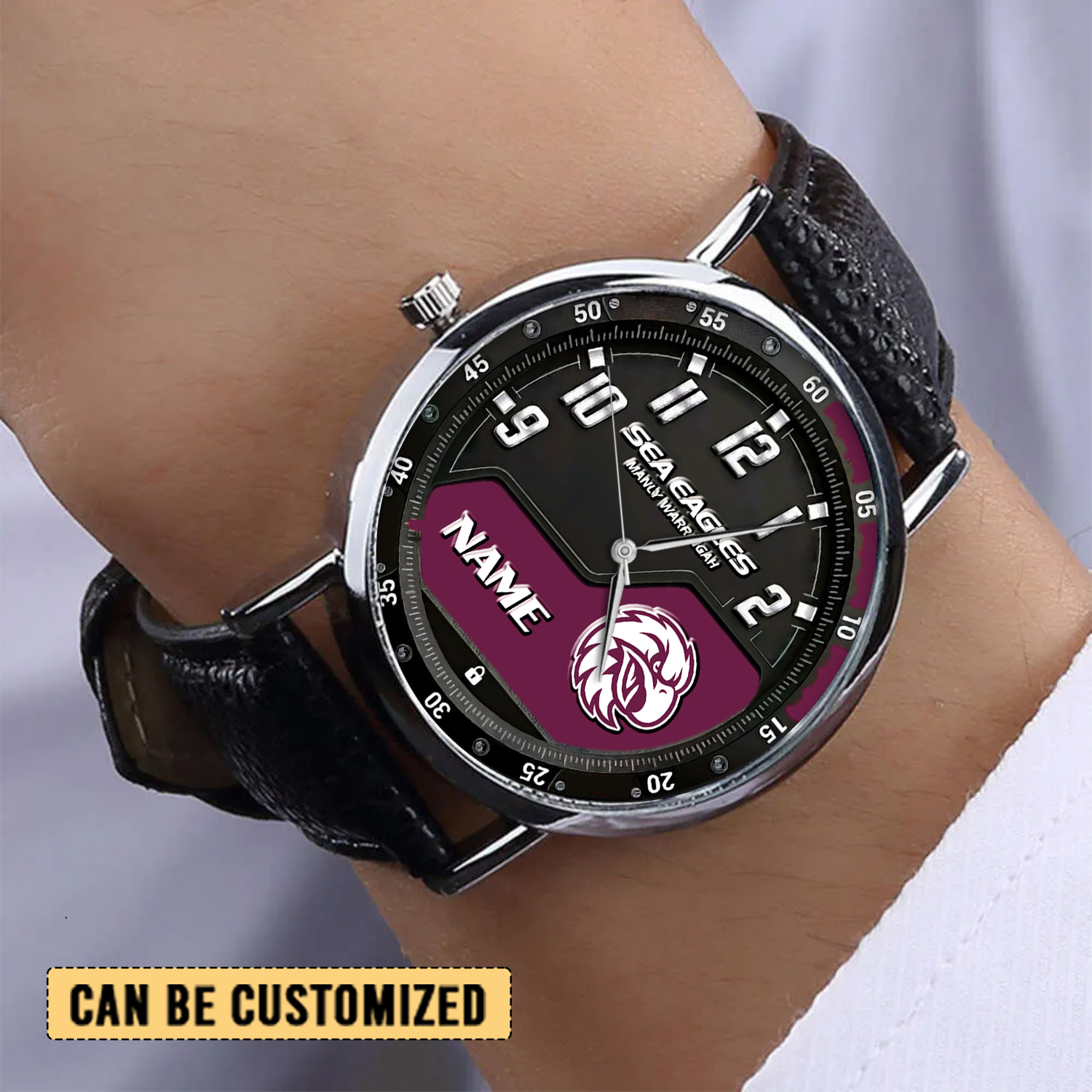 Auspiritmerch Manly Warringah Sea Eagles Personalized Stitched Leather Watch Gift For Fans