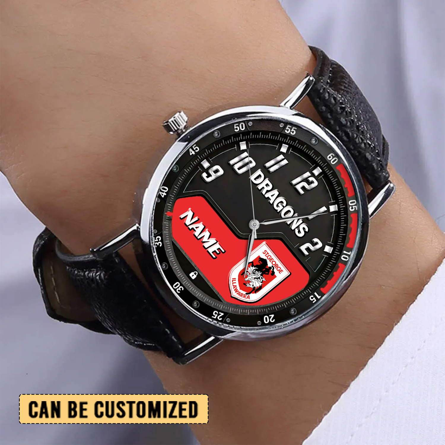 Auspiritmerch St. George Illawarra Dragons Personalized Stitched Leather Watch Gift For Fans