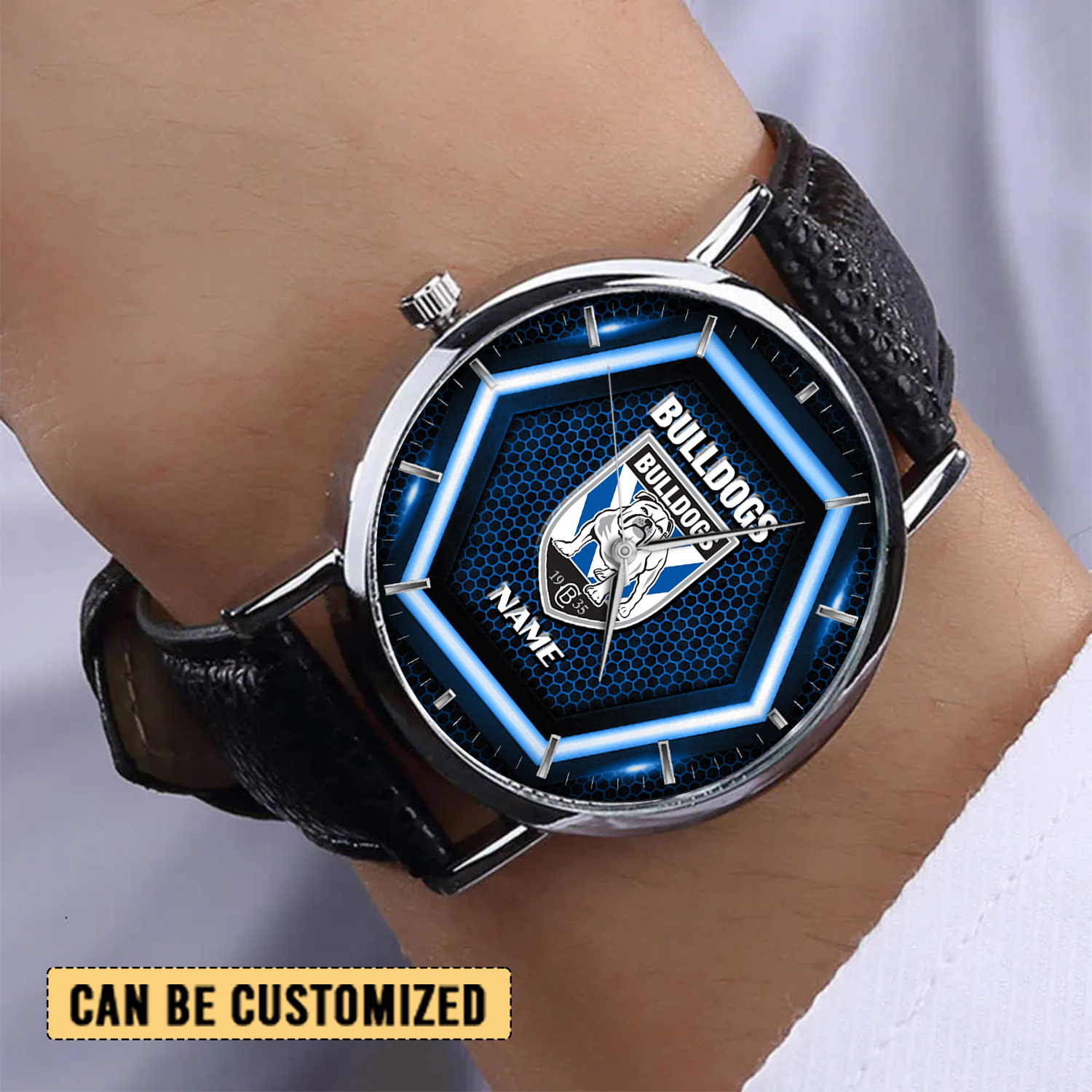 Auspiritmerch Canterbury-Bankstown Bulldogs Personalized Stitched Leather Watch Gift For Fans
