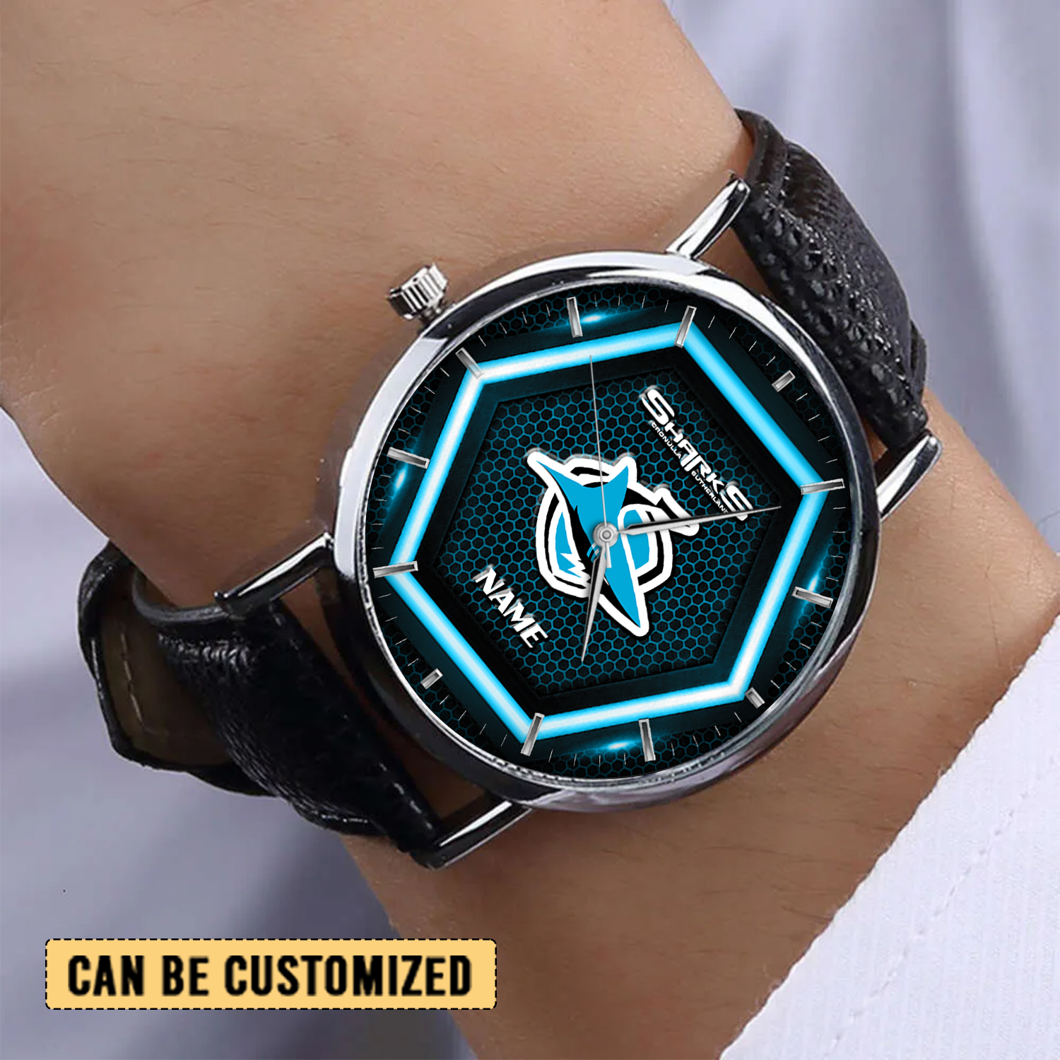 Auspiritmerch Cronulla-Sutherland Sharks Personalized Stitched Leather Watch Gift For Fans