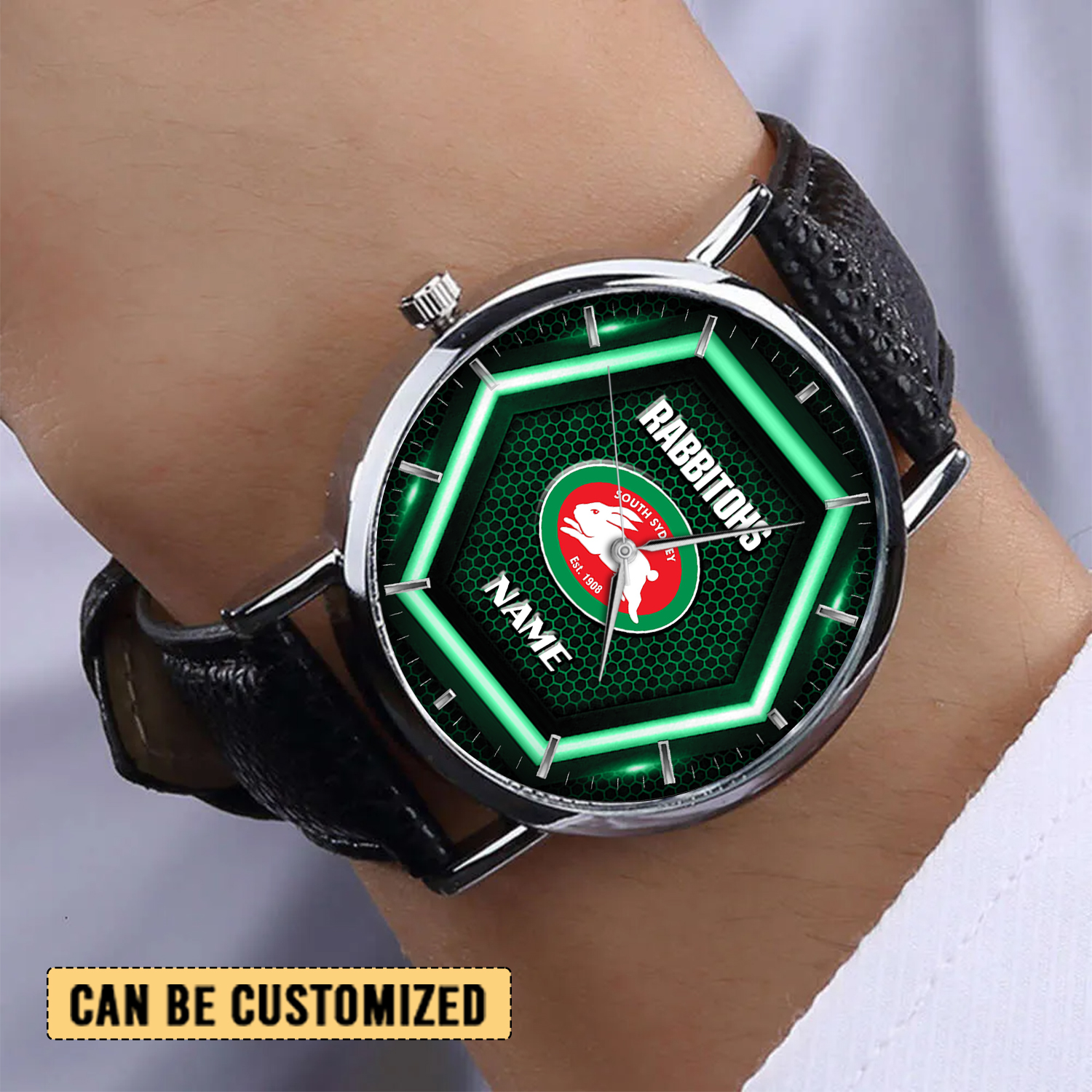 Auspiritmerch South Sydney Rabbitohs Personalized Stitched Leather Watch Gift For Fans