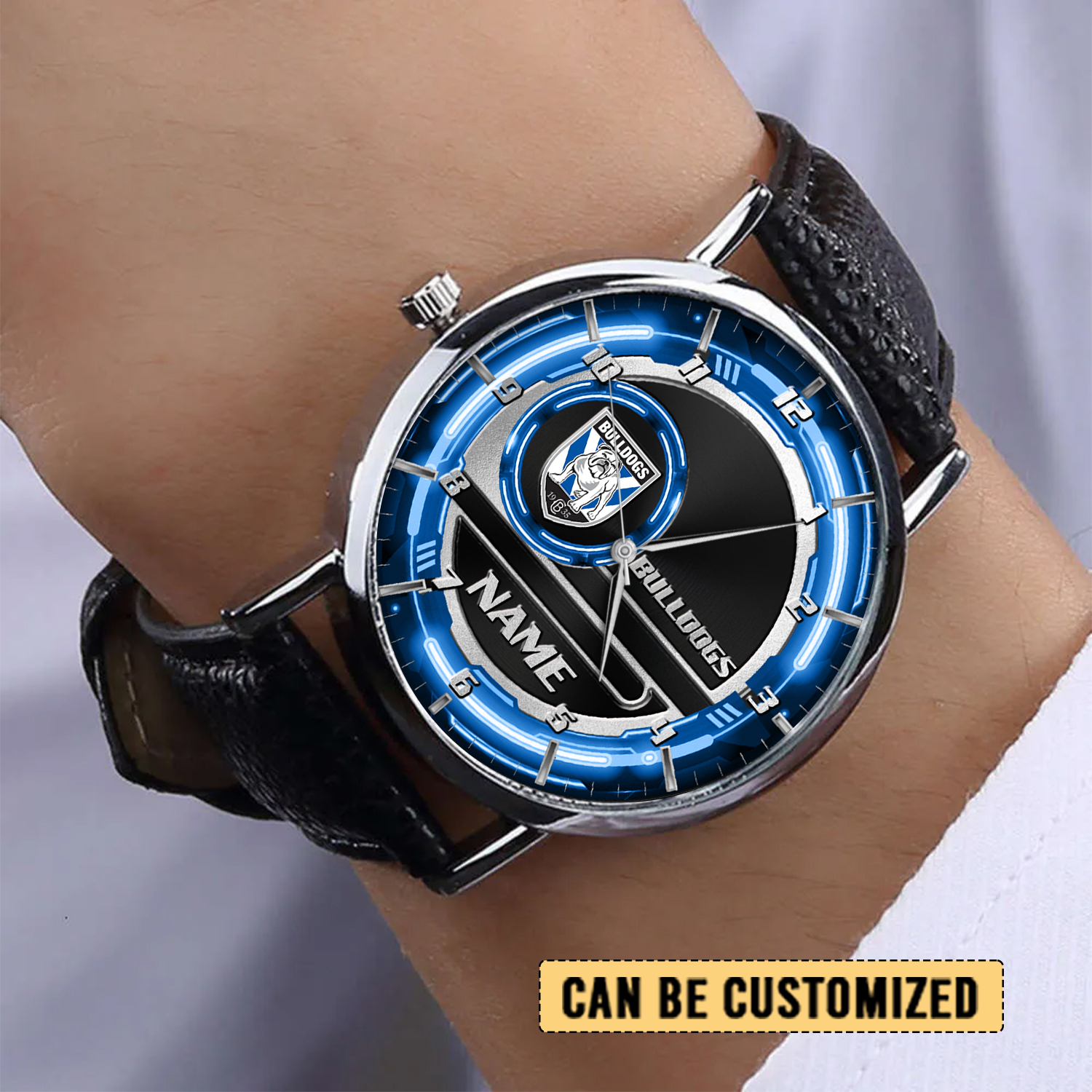 Auspiritmerch Canterbury-Bankstown Bulldogs Personalized Stitched Leather Watch Gift For Fans