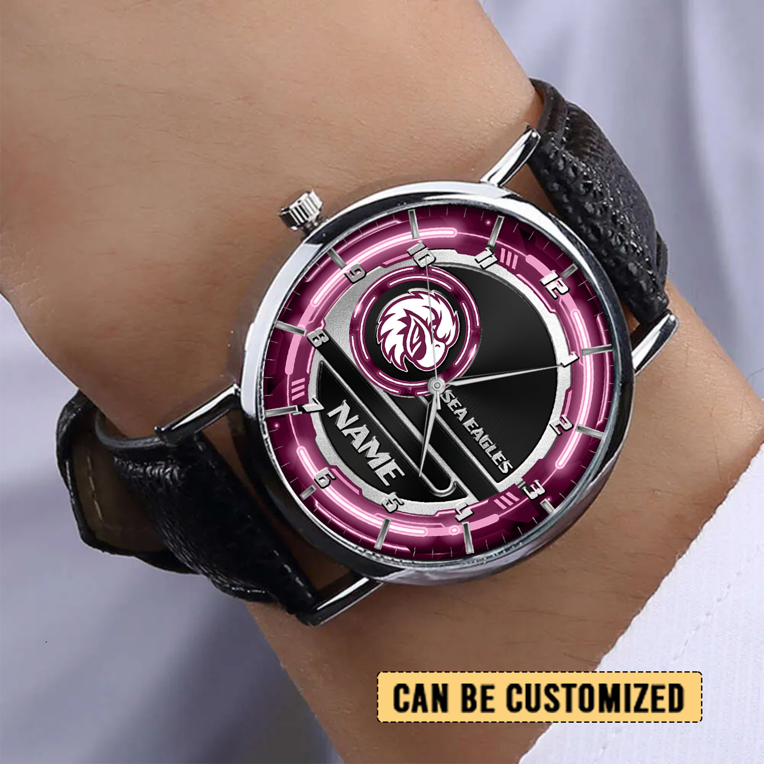 Auspiritmerch Manly Warringah Sea Eagles Personalized Stitched Leather Watch Gift For Fans