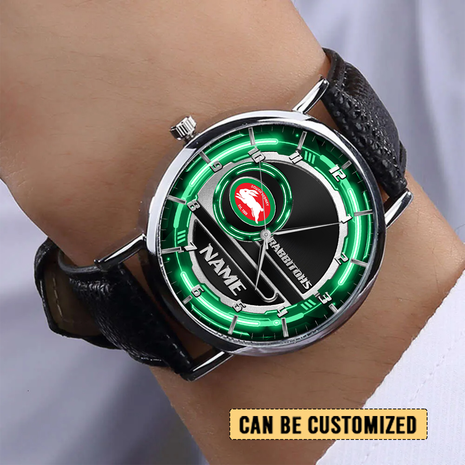 Auspiritmerch South Sydney Rabbitohs Personalized Stitched Leather Watch Gift For Fans