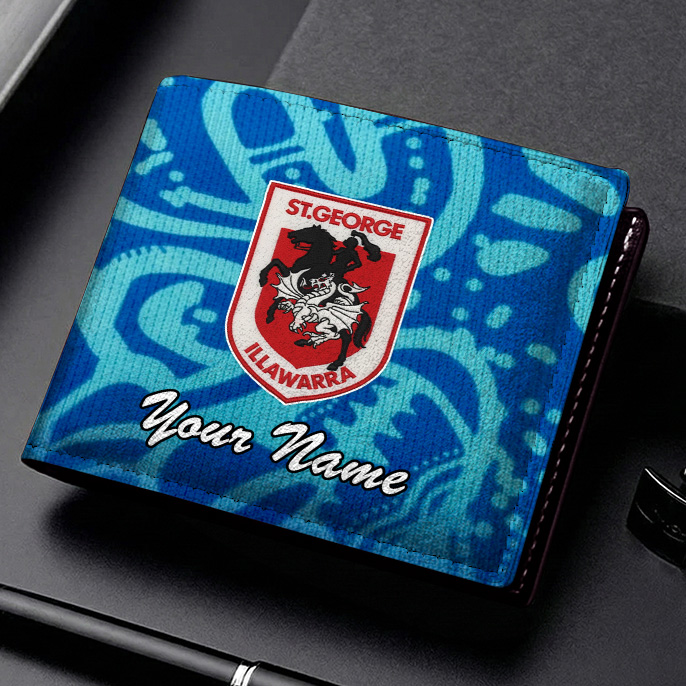 Auspiritmerch St. George Illawarra Dragons Personalized Leather Wallet Gift For Fans