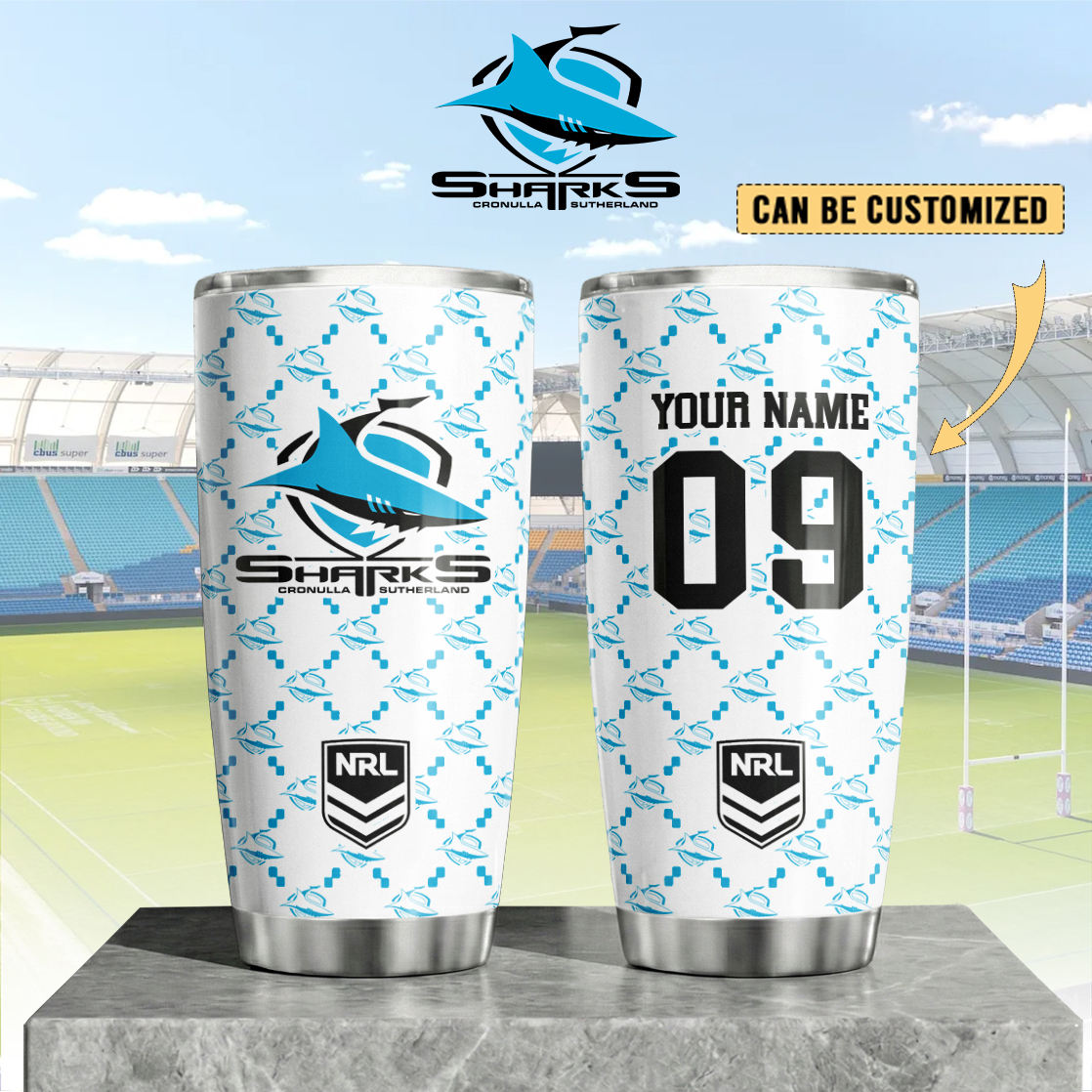 Auspiritmerch Cronulla-Sutherland Sharks Custom Stanley Quencher 20oz Stainless Steel Tumbler