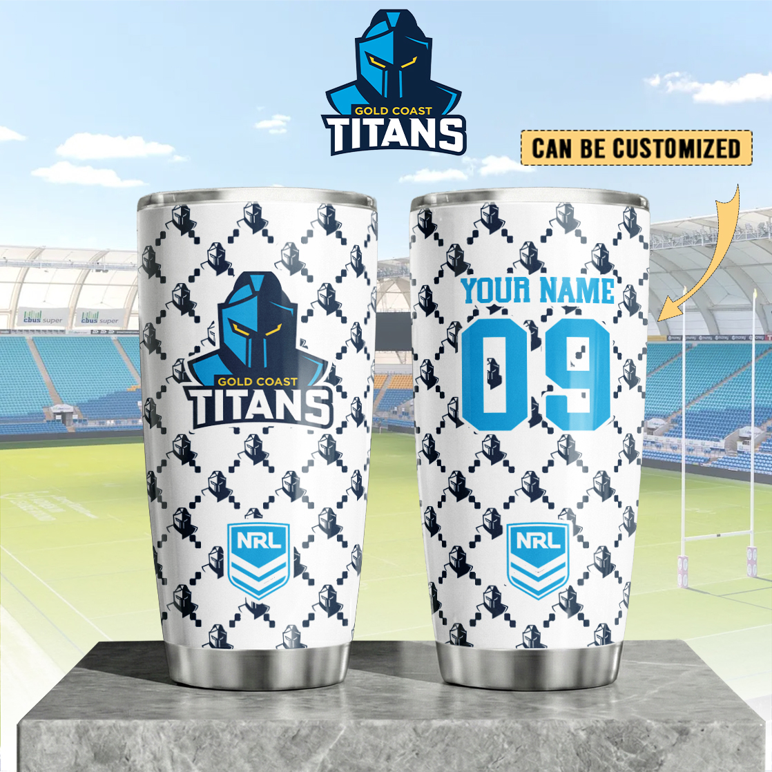 Auspiritmerch Gold Coast Titans Custom Stanley Quencher 20oz Stainless Steel Tumbler