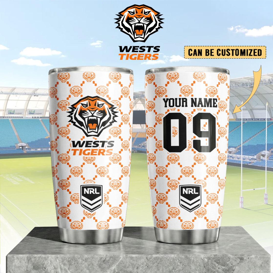 Auspiritmerch Wests Tigers Custom Stanley Quencher 20oz Stainless Steel Tumbler