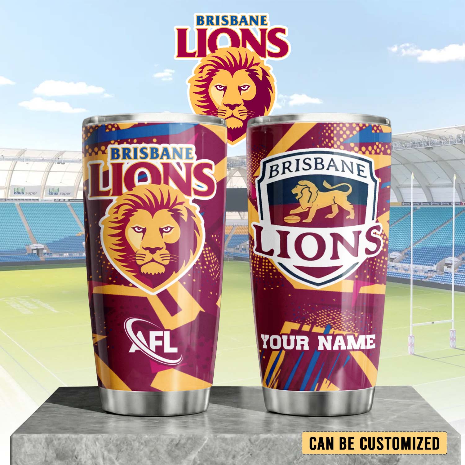 Auspiritmerch Brisbane Lions Custom Stanley Quencher 20oz Stainless Steel Tumbler