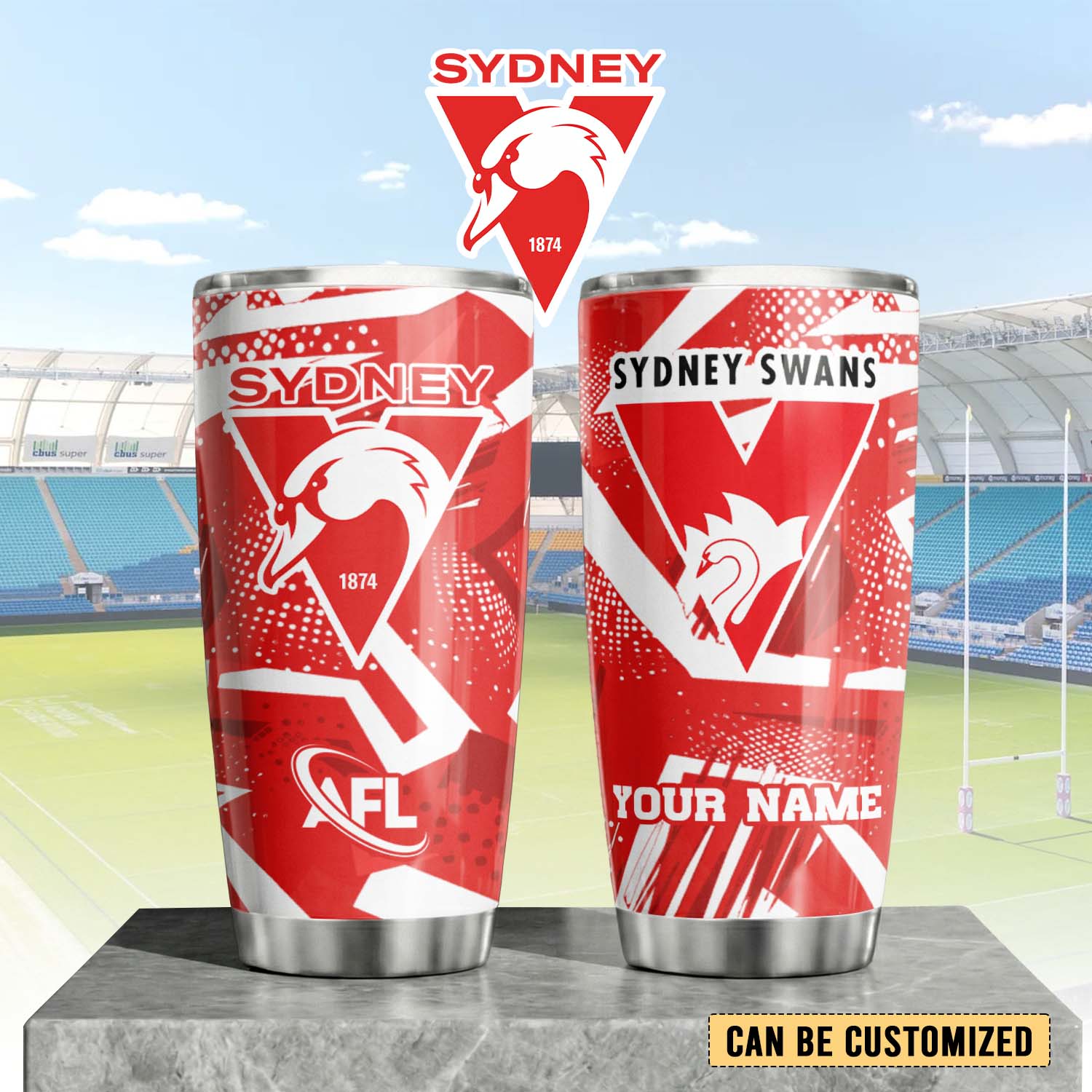 Auspiritmerch Sydney Swans Custom Stanley Quencher 20oz Stainless Steel Tumbler