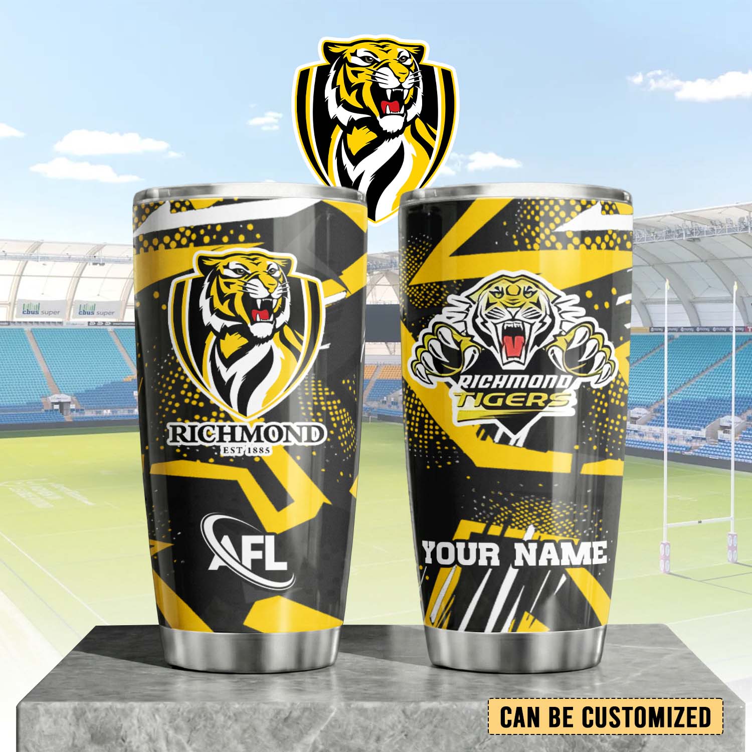 Auspiritmerch Richmond Tigers Custom Stanley Quencher 20oz Stainless Steel Tumbler