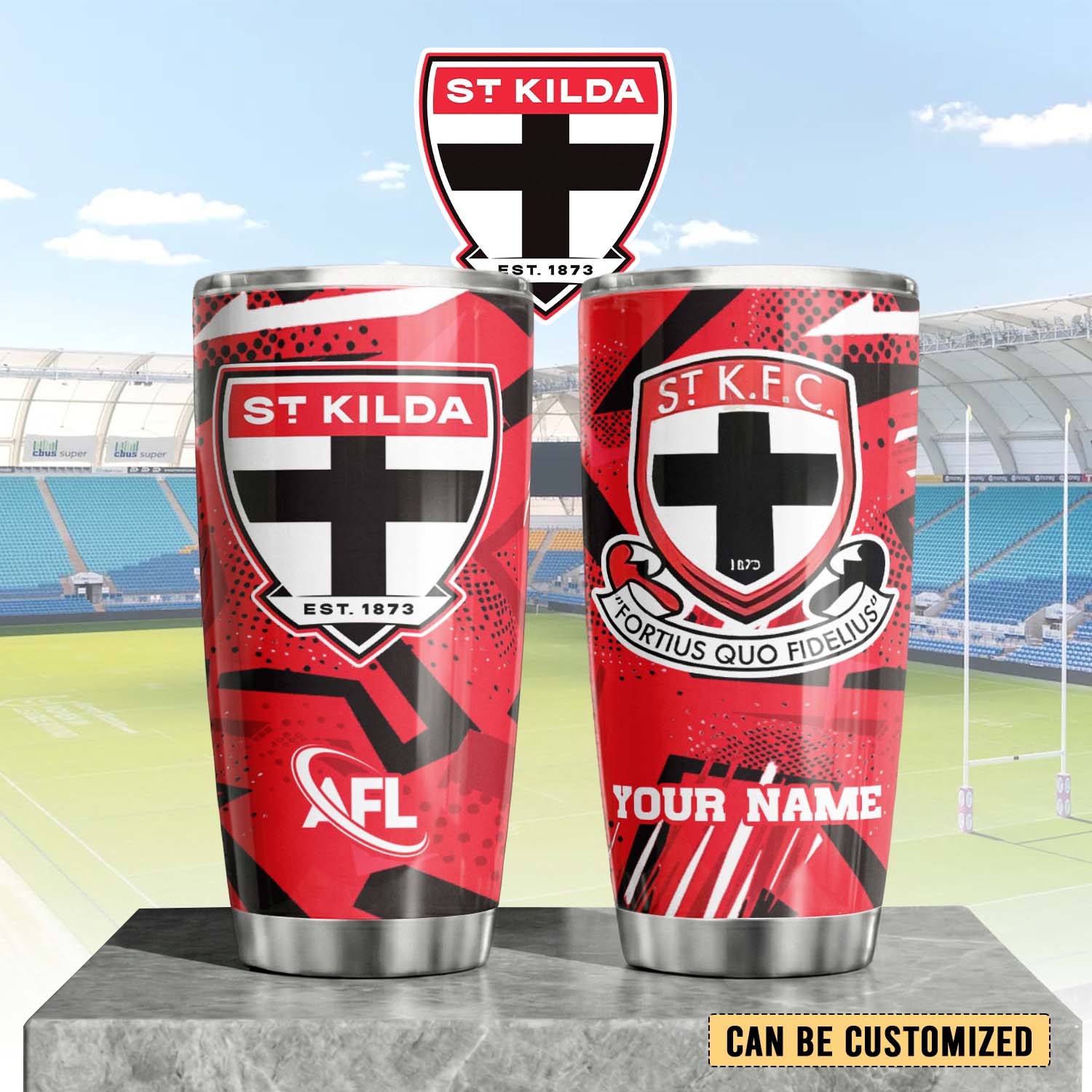 Auspiritmerch St Kilda Saints Custom Stanley Quencher 20oz Stainless Steel Tumbler
