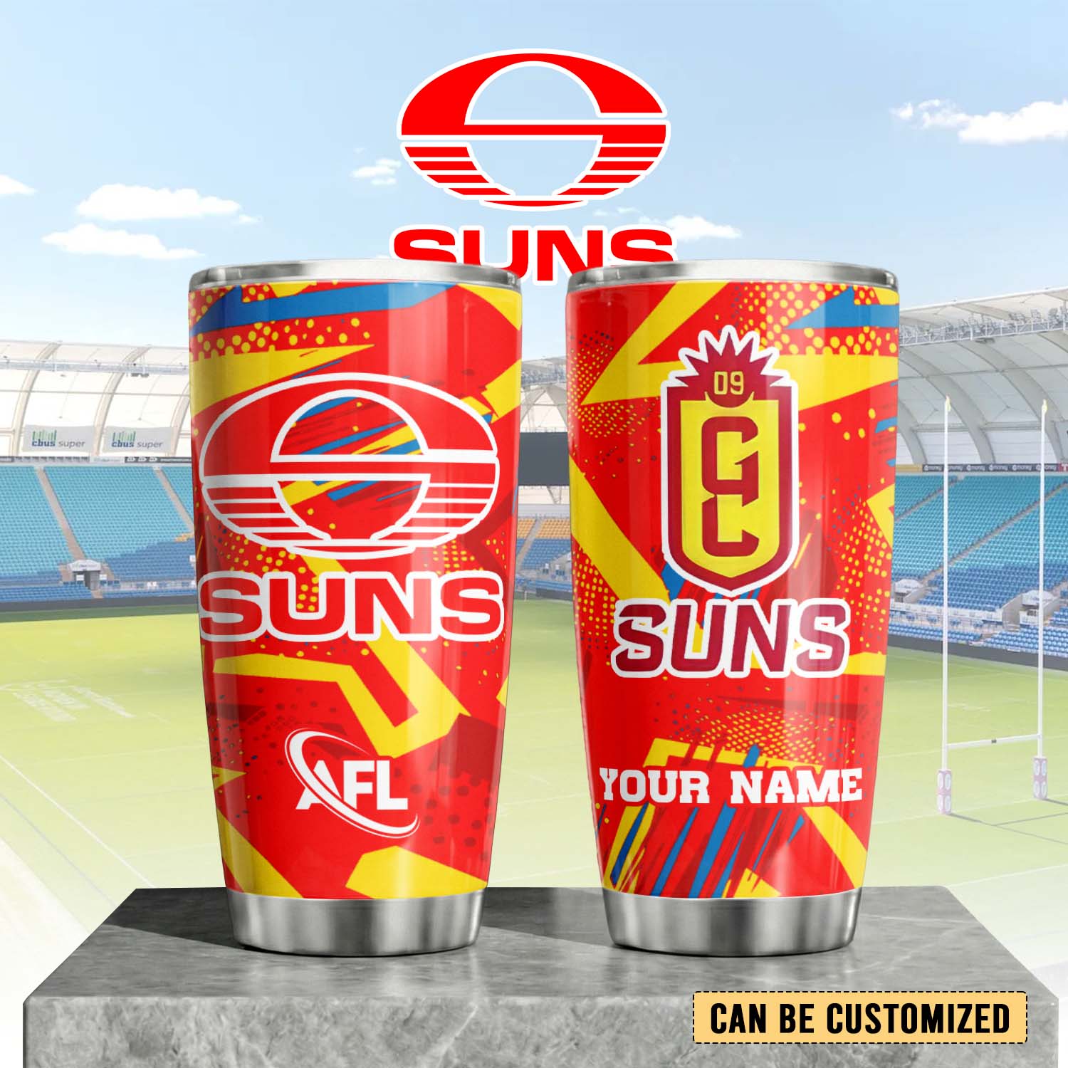 Auspiritmerch Gold Coast Suns Custom Stanley Quencher 20oz Stainless Steel Tumbler