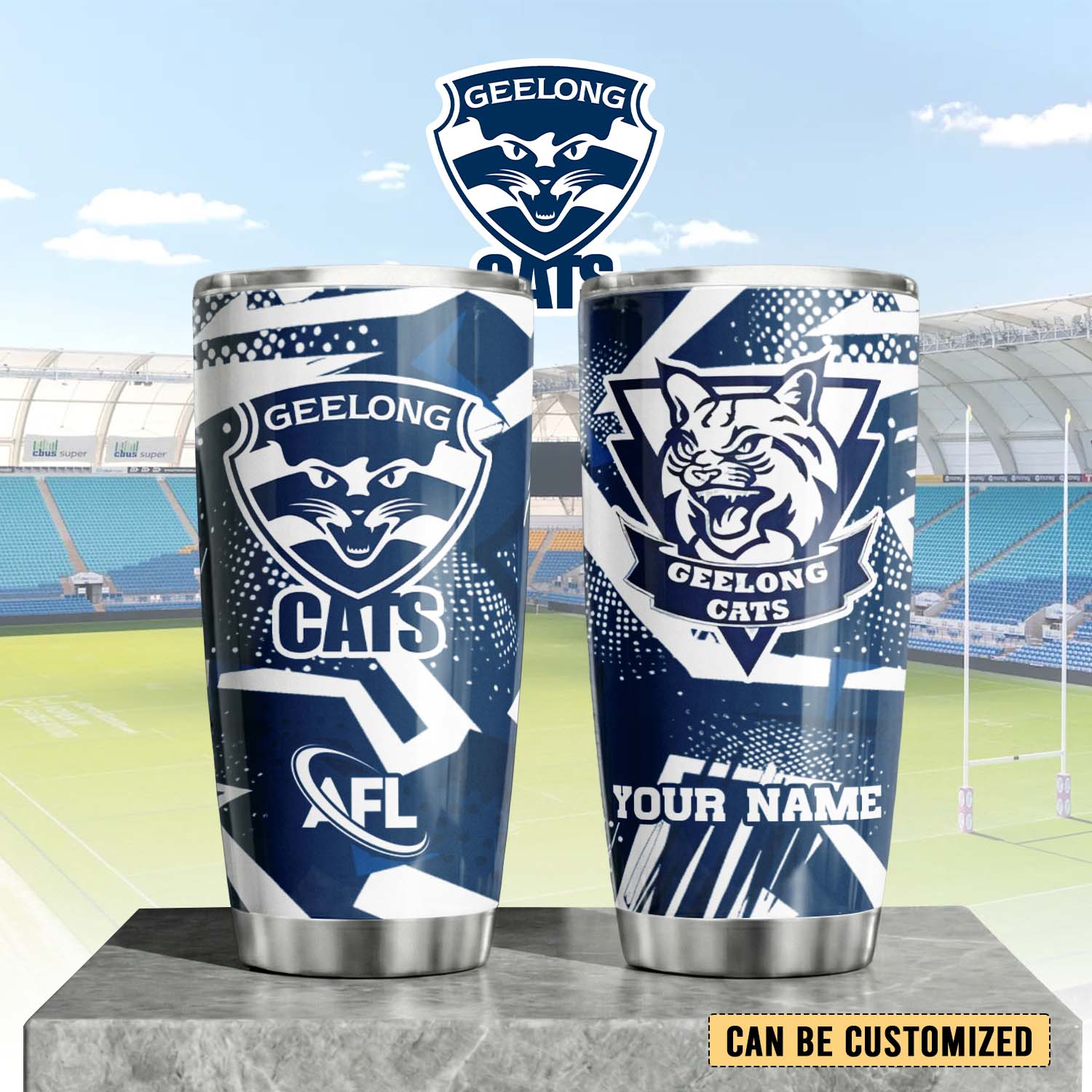 Auspiritmerch Geelong Cats Custom Stanley Quencher 20oz Stainless Steel Tumbler