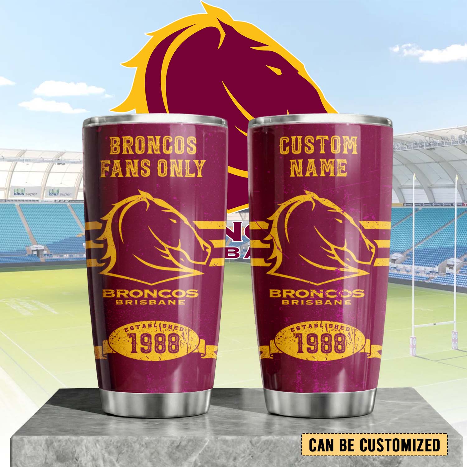 Auspiritmerch Brisbane Broncos Custom Stanley Quencher 20oz Stainless Steel Tumbler