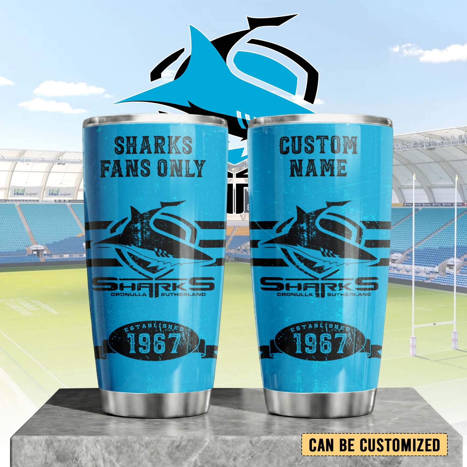 Auspiritmerch Cronulla-Sutherland Sharks Custom Stanley Quencher 20oz Stainless Steel Tumbler
