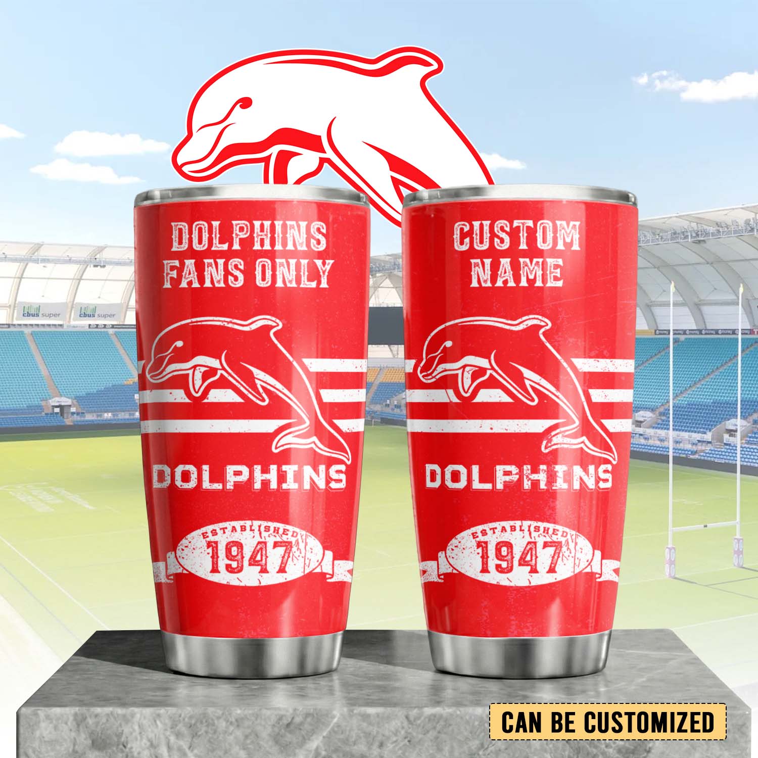 Auspiritmerch Dolphins Custom Stanley Quencher 20oz Stainless Steel Tumbler