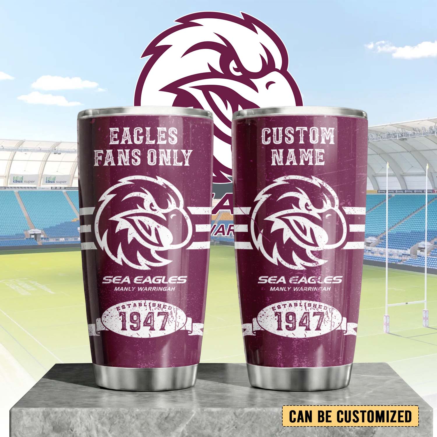 Auspiritmerch Manly Warringah Sea Eagles Custom Stanley Quencher 20oz Stainless Steel Tumbler
