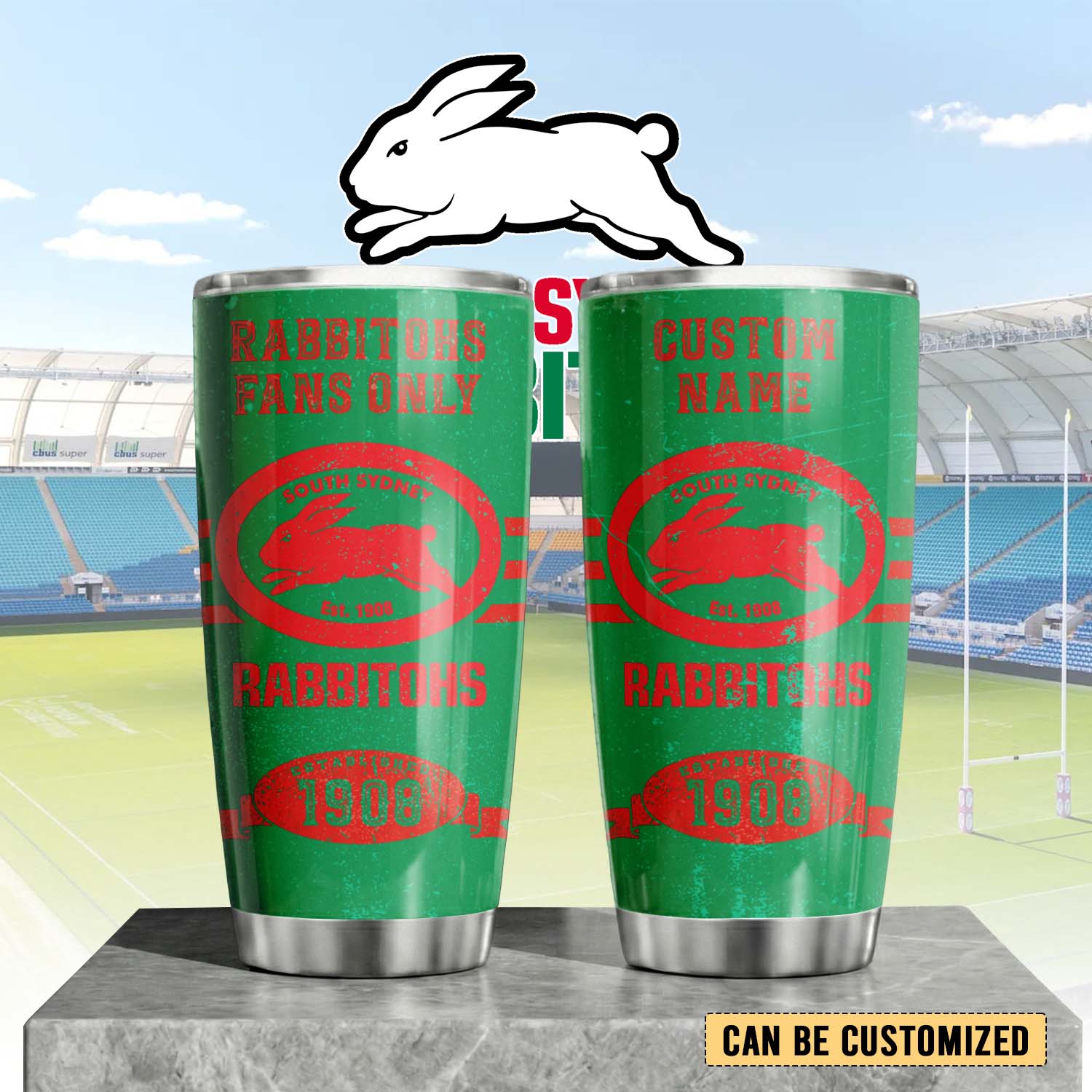 Auspiritmerch South Sydney Rabbitohs Custom Stanley Quencher 20oz Stainless Steel Tumbler